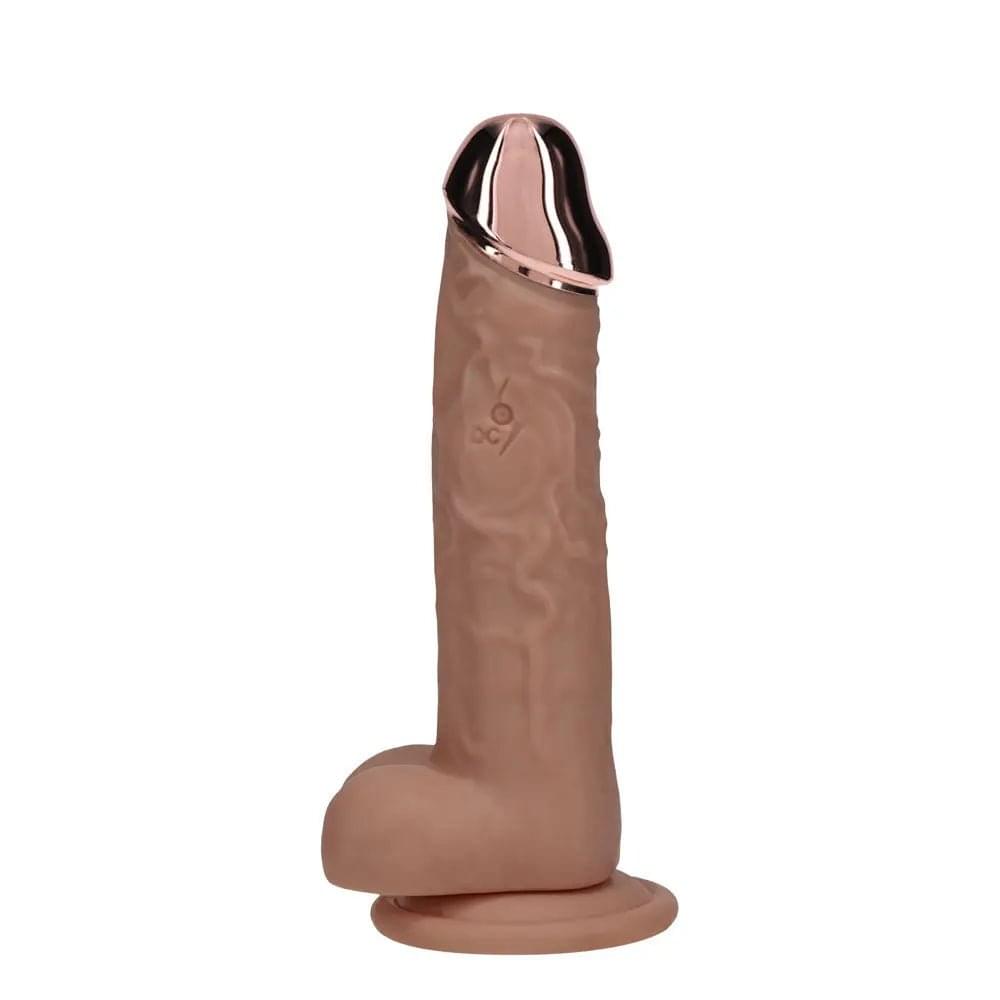 REALROCK Metal Head 7'' Rechargeable Dildo - Tan - Tan 19 cm USB Rechargeable Vibrating Dildo with Metal Head and Wireless Remote Shots Toys Discreet Intimate Essentials.