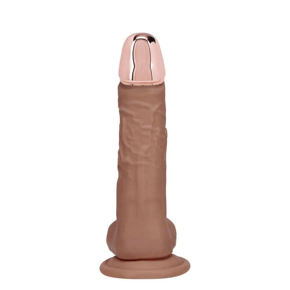REALROCK Metal Head 7'' Rechargeable Dildo - Tan - Tan 19 cm USB Rechargeable Vibrating Dildo with Metal Head and Wireless Remote Shots Toys Discreet Intimate Essentials.