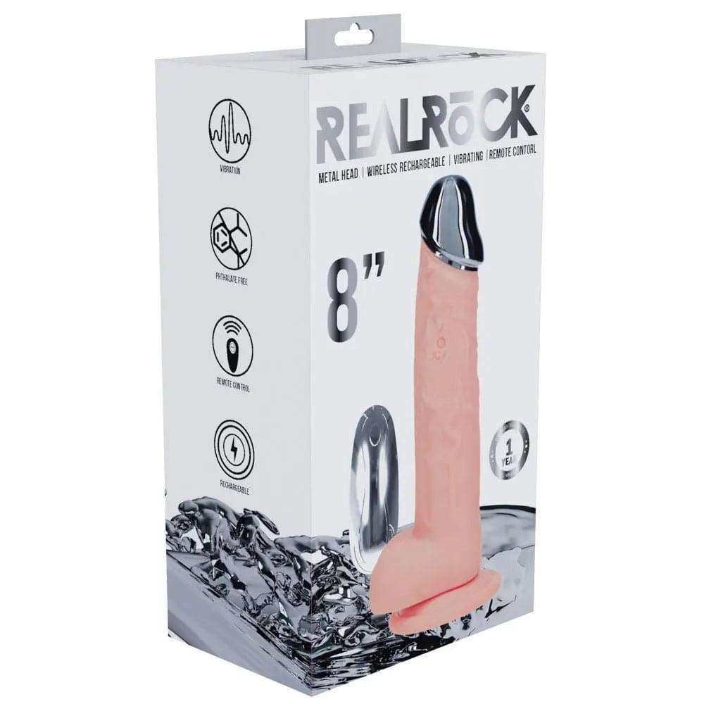 REALROCK Metal Head 8'' Rechargeable Dildo -  -  22 cm USB Rechargeable Vibrating Dildo with Metal Head and Wireless Remote Shots Toys Discreet Intimate Essentials.
