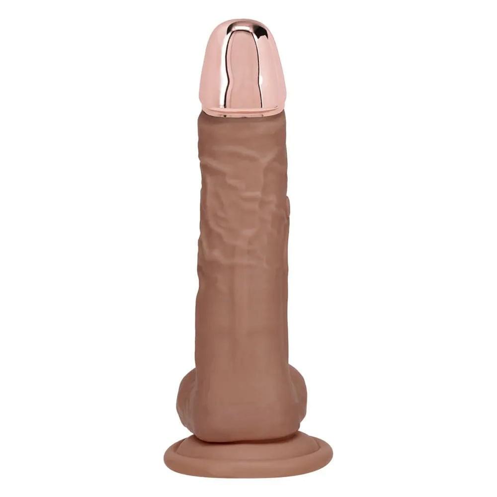 REALROCK Metal Head 8'' Rechargeable Dildo - Tan - Tan 22 cm USB Rechargeable Vibrating Dildo with Metal Head and Wireless Remote Shots Toys Discreet Intimate Essentials.