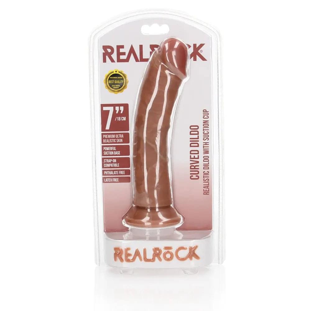 REALROCK Realistic Regular Curved Dildo with Suction Cup - 18 cm - Tan 18 cm (7'') Dong Shots Toys Discreet Intimate Essentials.