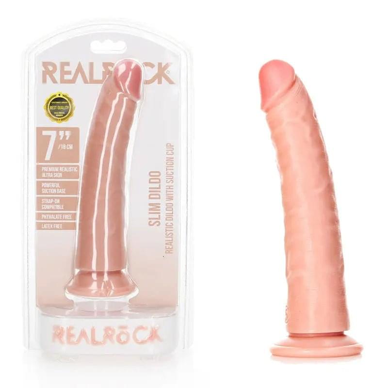 REALROCK Realistic Slim Dildo with Suction Cup - 18cm -  18 cm (7'') Dong Shots Toys Discreet Intimate Essentials.