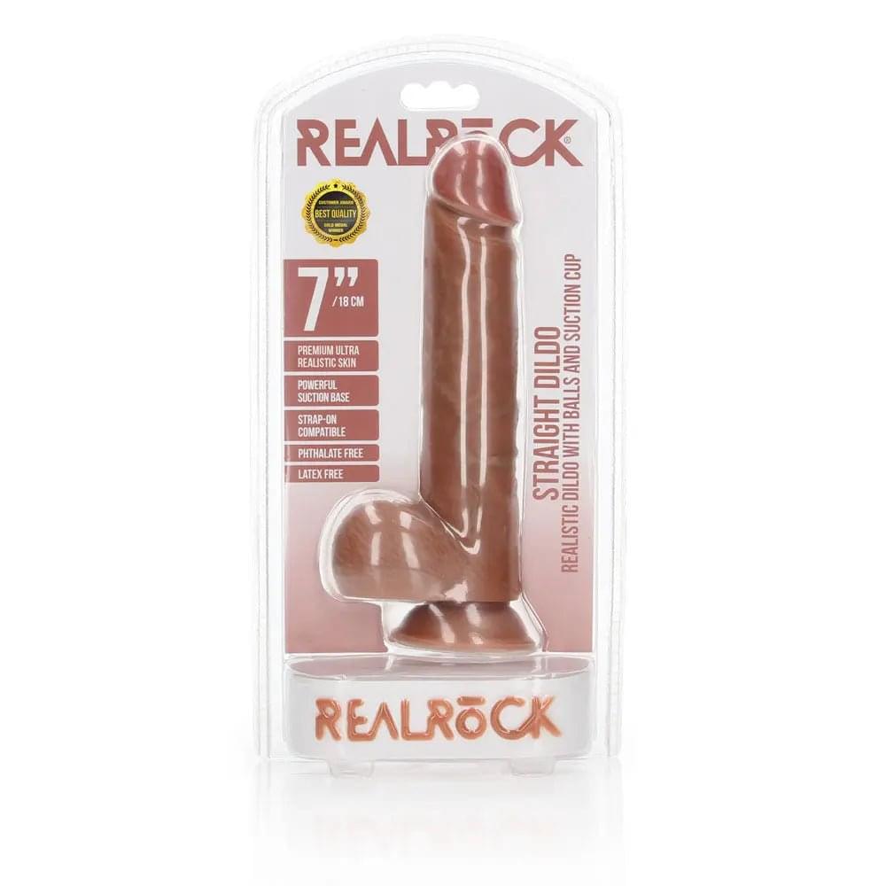 REALROCK Straight Realistic Dildo with Balls - 18 cm - Tan 18 cm (7'') Dong Shots Toys Discreet Intimate Essentials.