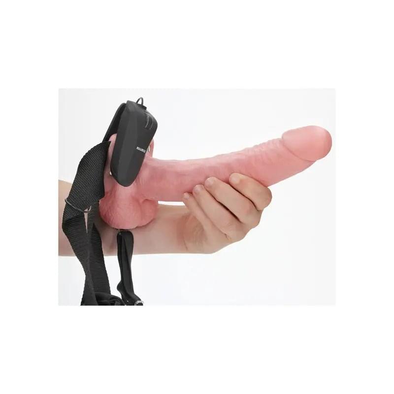 REALROCK Vibrating Hollow Strapon + Balls - 23cm  -  23 cm Vibrating Hollow Strap-On Shots Toys Discreet Intimate Essentials.