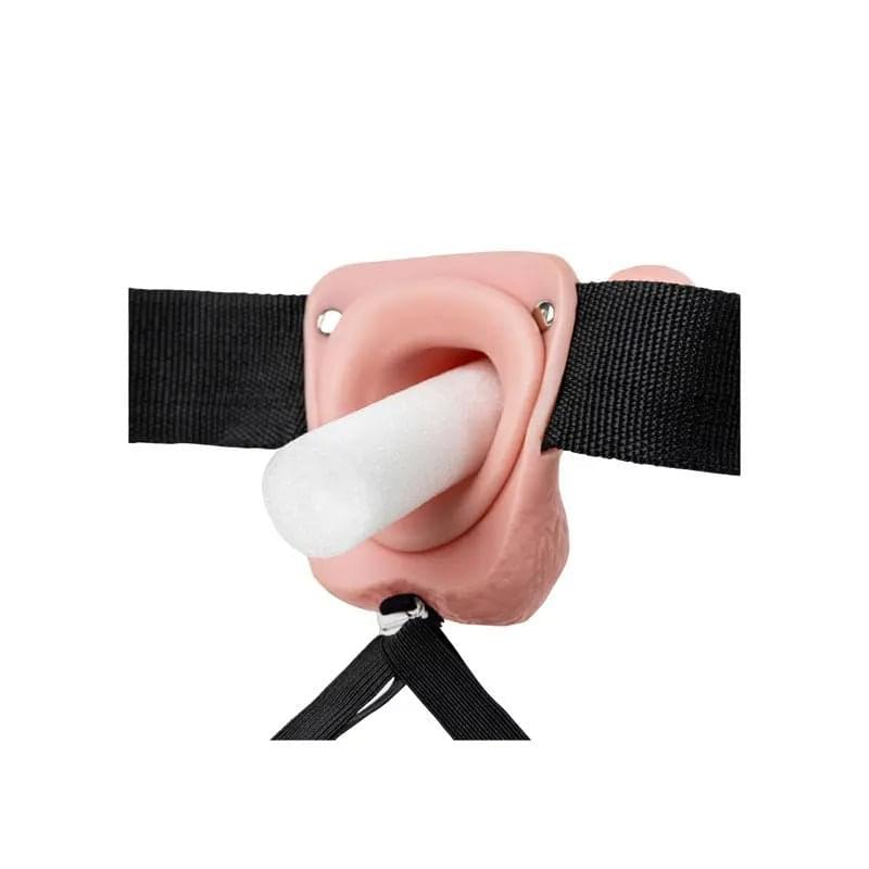 REALROCK Vibrating Hollow Strapon + Balls - 23cm  -  23 cm Vibrating Hollow Strap-On Shots Toys Discreet Intimate Essentials.