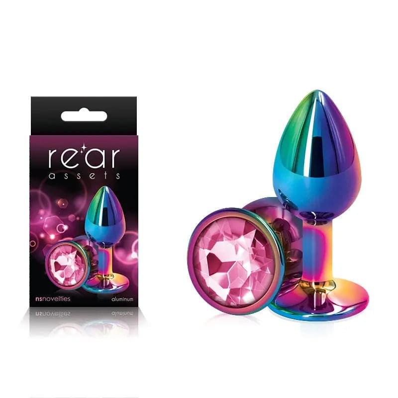 Rear Assets Multi  Small - Multi  Small Metal Butt Plug with Pink Gem Base NS Novelties Discreet Intimate Essentials.