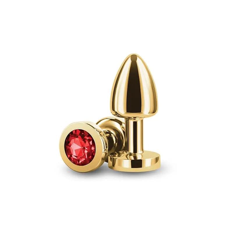 Rear Assets Petite - Gold with Red Gem - Gold 6 cm Metal Butt Plug with Red Round Gem Base NS Novelties Discreet Intimate Essentials.