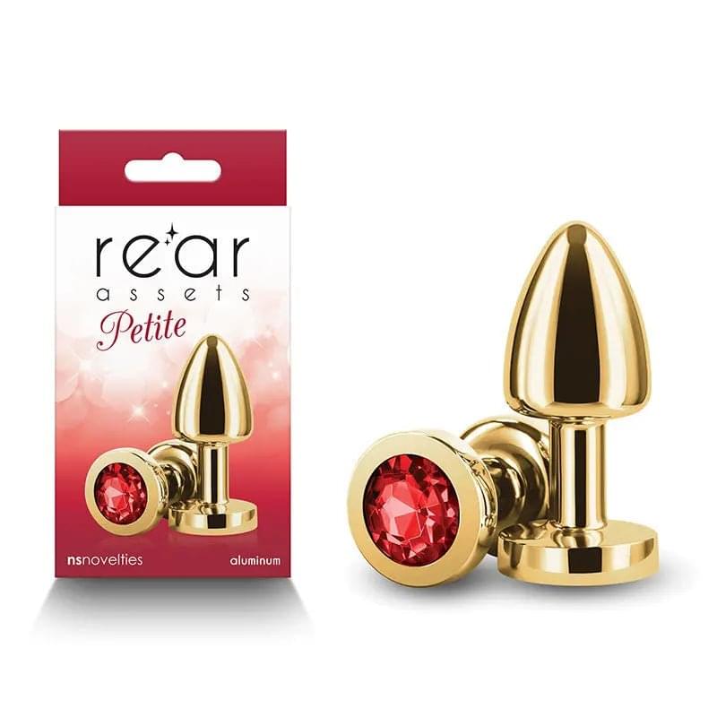 Rear Assets Petite - Gold with Red Gem - Gold 6 cm Metal Butt Plug with Red Round Gem Base NS Novelties Discreet Intimate Essentials.