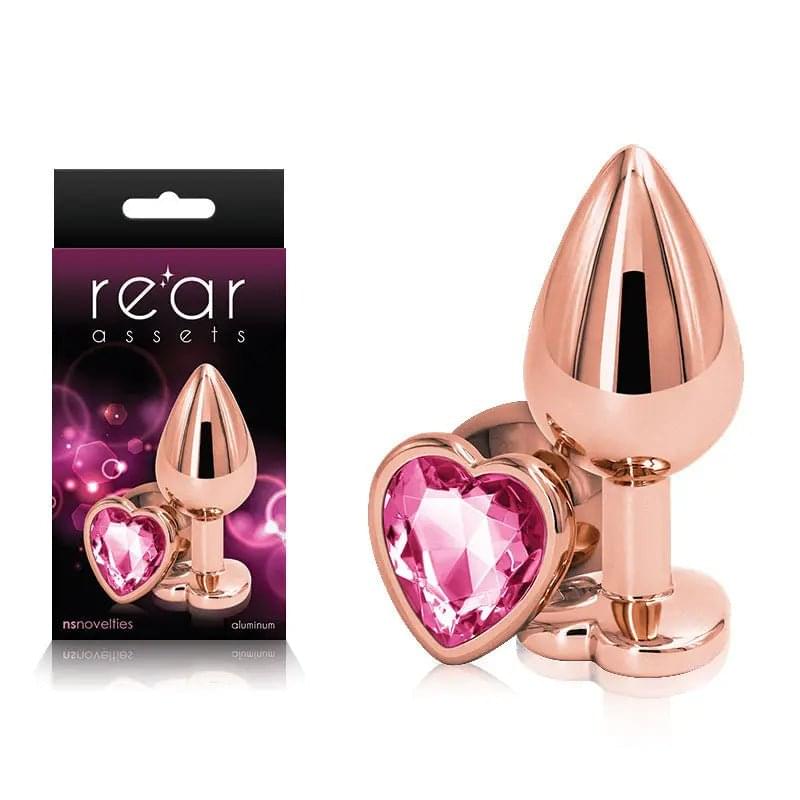 Rear Assets Rose Gold Heart Medium - Rose Gold Medium Metal Butt Plug with Pink Heart Gem Base NS Novelties Discreet Intimate Essentials.