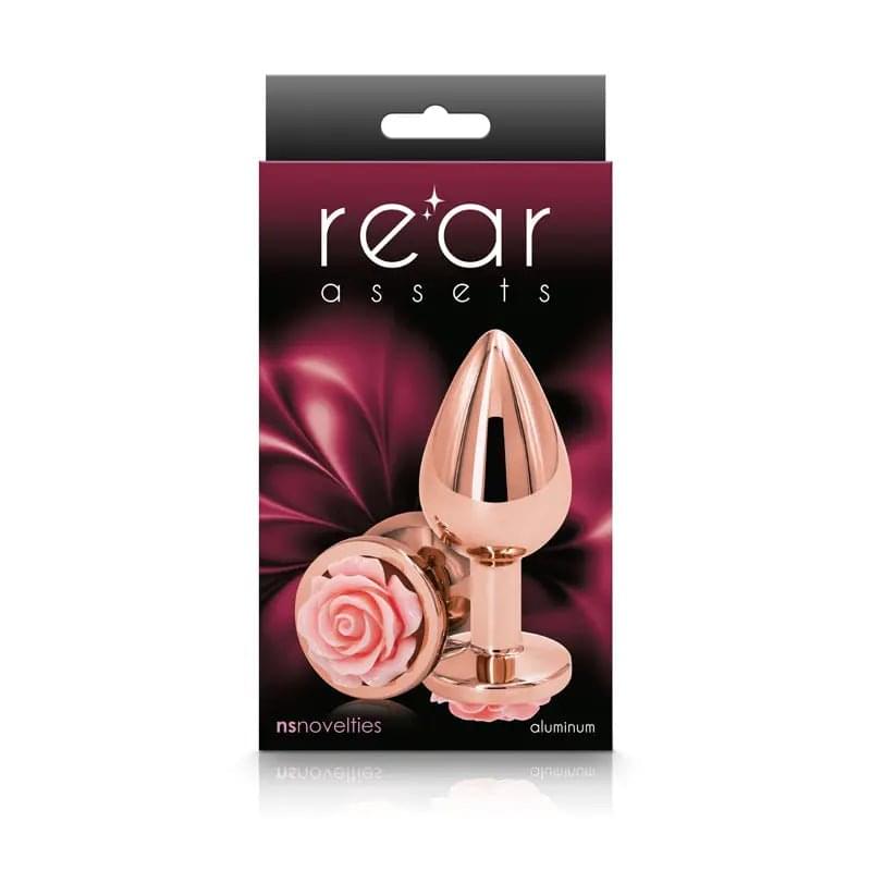 Rear Assets Rose - Medium -  8.9 cm Metal Butt Plug with Pink Rose Base NS Novelties Discreet Intimate Essentials.