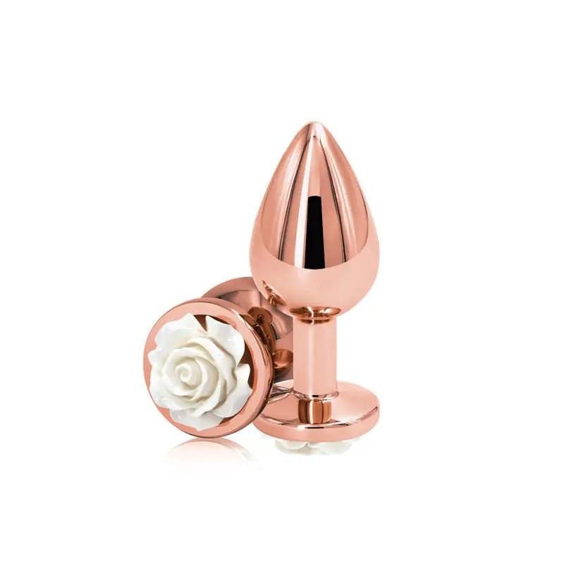 Rear Assets Rose - Medium -  8.9 cm Metal Butt Plug with White Rose Base NS Novelties Discreet Intimate Essentials.