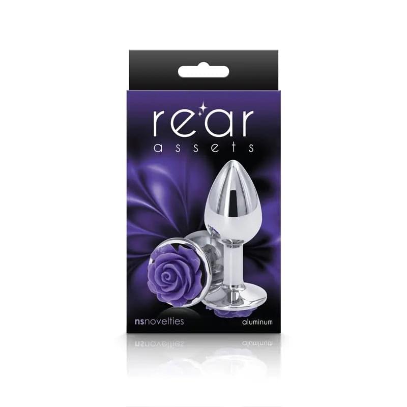Rear Assets Rose - Small -  7.6 cm Metal Butt Plug with Purple Rose Base NS Novelties Discreet Intimate Essentials.