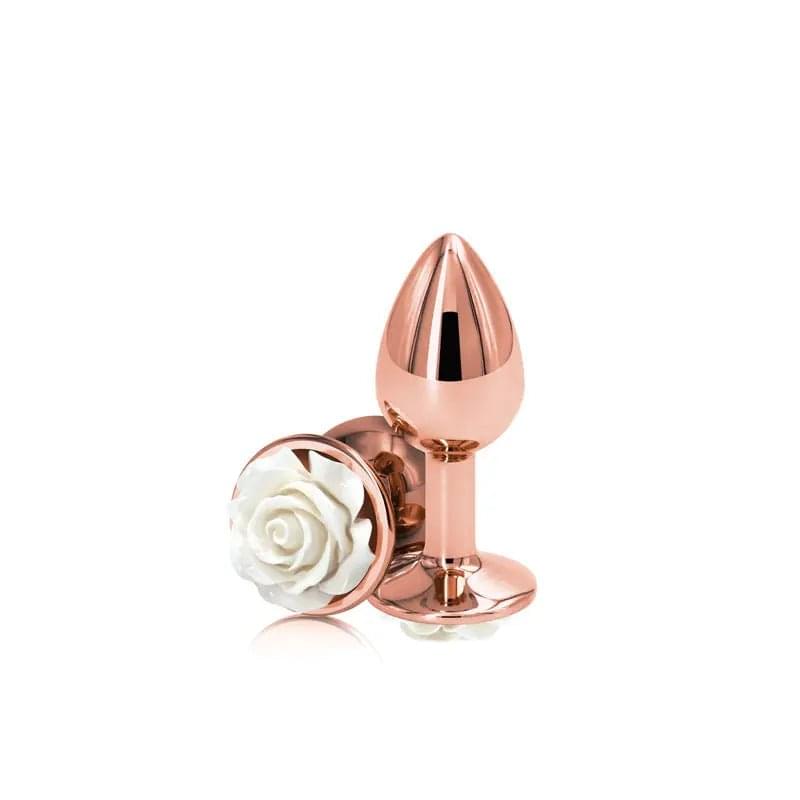 Rear Assets Rose - Small -  7.6 cm Metal Butt Plug with White Rose Base NS Novelties Discreet Intimate Essentials.
