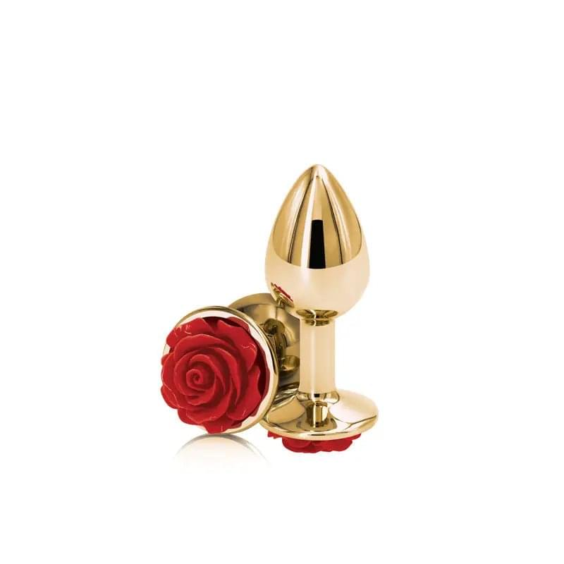 Rear Assets Rose - Small - Gold 7.6 cm Metal Butt Plug with Red Rose Base NS Novelties Discreet Intimate Essentials.