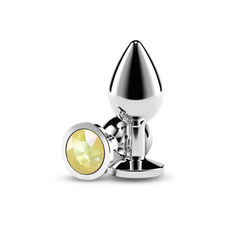 Rear Assets Silver - Medium - Yellow Gem - Silver Medium Metal Butt Plug with Yellow Gem Base NS Novelties Discreet Intimate Essentials.