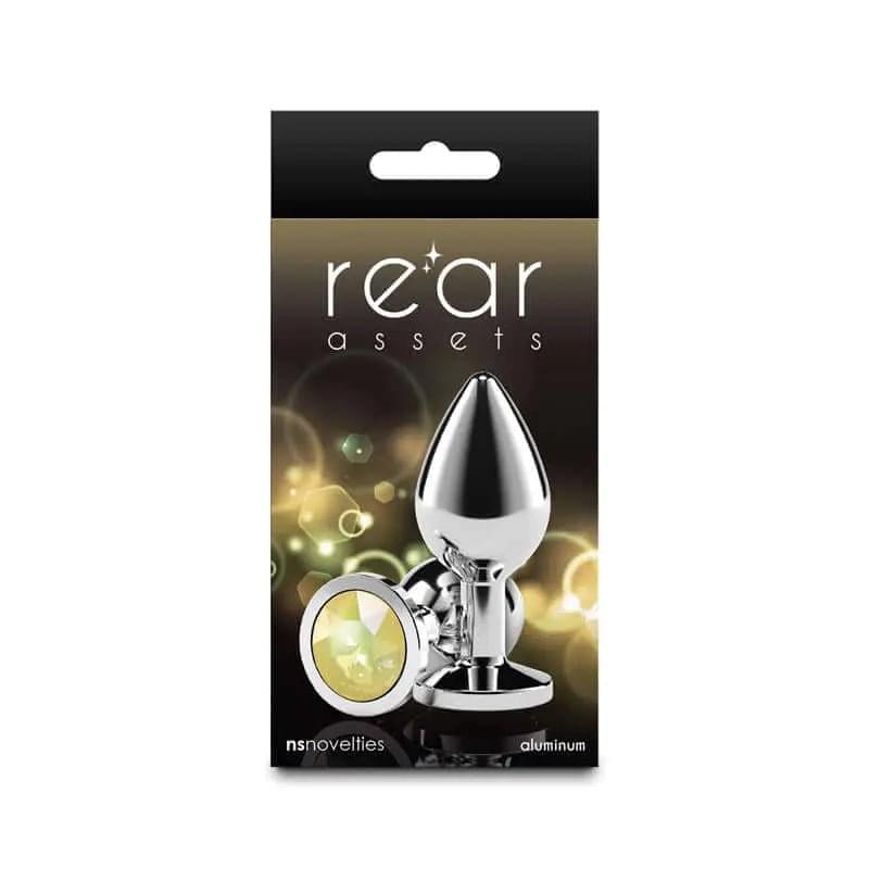 Rear Assets Silver - Medium - Yellow Gem - Silver Medium Metal Butt Plug with Yellow Gem Base NS Novelties Discreet Intimate Essentials.