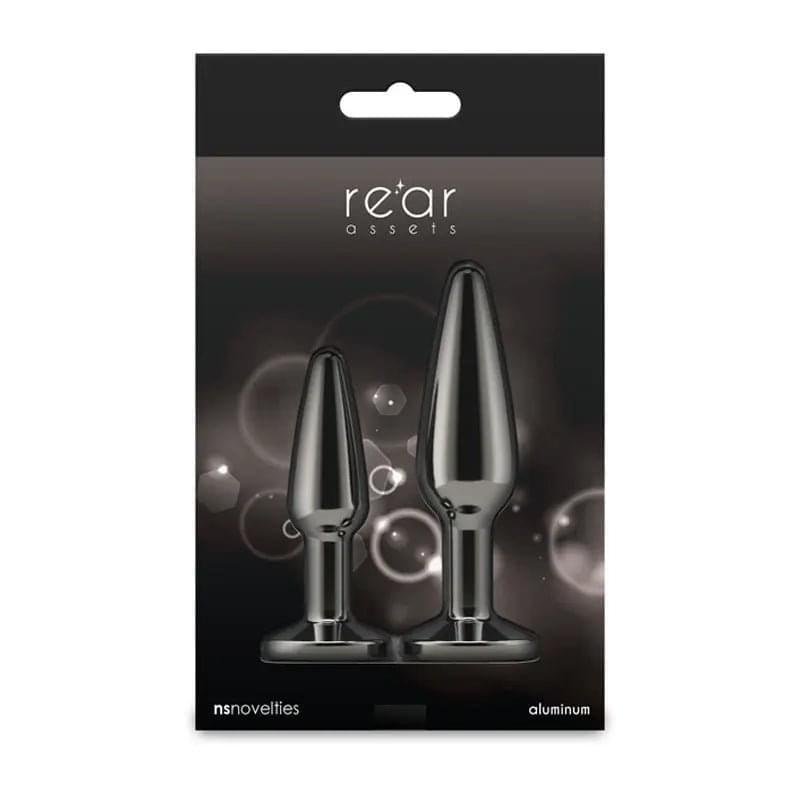 Rear Assets Tapered Trainer Kit - Gunmetal - Gunmetal Grey Metal Butt Plugs - Set of 2 Sizes NS Novelties Discreet Intimate Essentials.