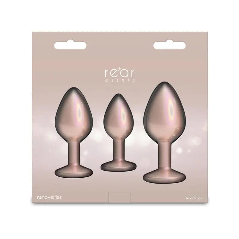 Rear Assets Trainer Kit - Iridescent Champagne - Iridescent Champagne Metallic Butt Plugs - Set of 3 Sizes NS Novelties Discreet Intimate Essentials.