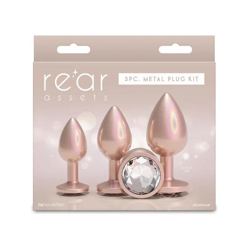 Rear Assets Trainer Kit - Iridescent Champagne - Iridescent Champagne Metallic Butt Plugs - Set of 3 Sizes NS Novelties Discreet Intimate Essentials.