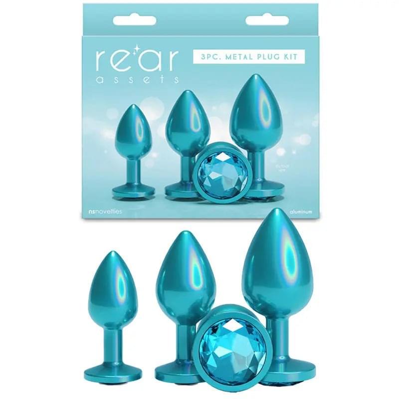 Rear Assets Trainer Kit - Iridescent Teal - Iridescent Teal Metallic Butt Plugs - Set of 3 Sizes NS Novelties Discreet Intimate Essentials.