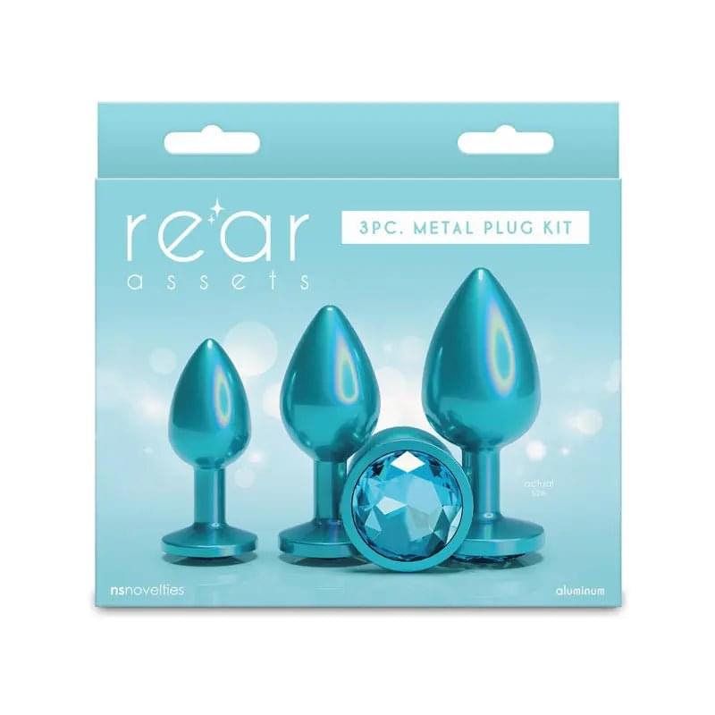 Rear Assets Trainer Kit - Iridescent Teal - Iridescent Teal Metallic Butt Plugs - Set of 3 Sizes NS Novelties Discreet Intimate Essentials.