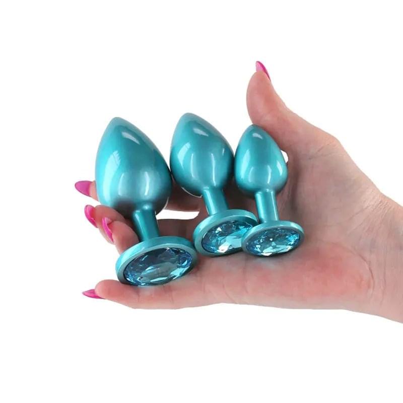 Rear Assets Trainer Kit - Iridescent Teal - Iridescent Teal Metallic Butt Plugs - Set of 3 Sizes NS Novelties Discreet Intimate Essentials.