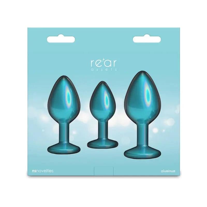 Rear Assets Trainer Kit - Iridescent Teal - Iridescent Teal Metallic Butt Plugs - Set of 3 Sizes NS Novelties Discreet Intimate Essentials.