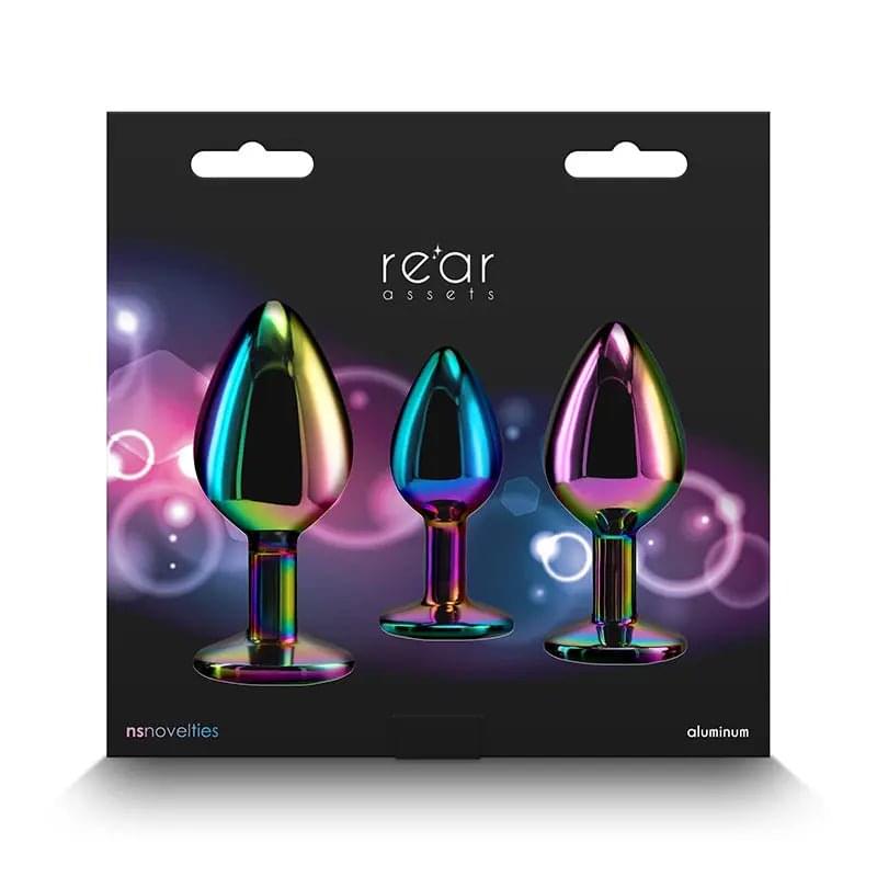 Rear Assets Trainer Kit - Multicolour - Rainbow Heart - Multi  Metallic Butt Plugs with Rainbow Hearts - Set of 3 Sizes NS Novelties Discreet Intimate Essentials.