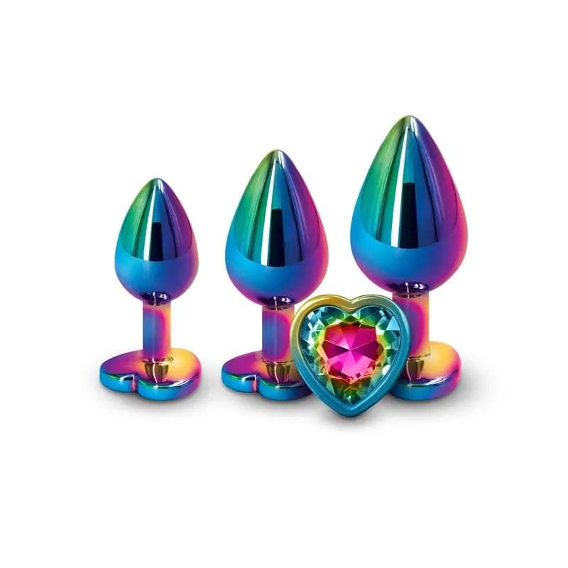 Rear Assets Trainer Kit - Multicolour - Rainbow Heart - Multi  Metallic Butt Plugs with Rainbow Hearts - Set of 3 Sizes NS Novelties Discreet Intimate Essentials.