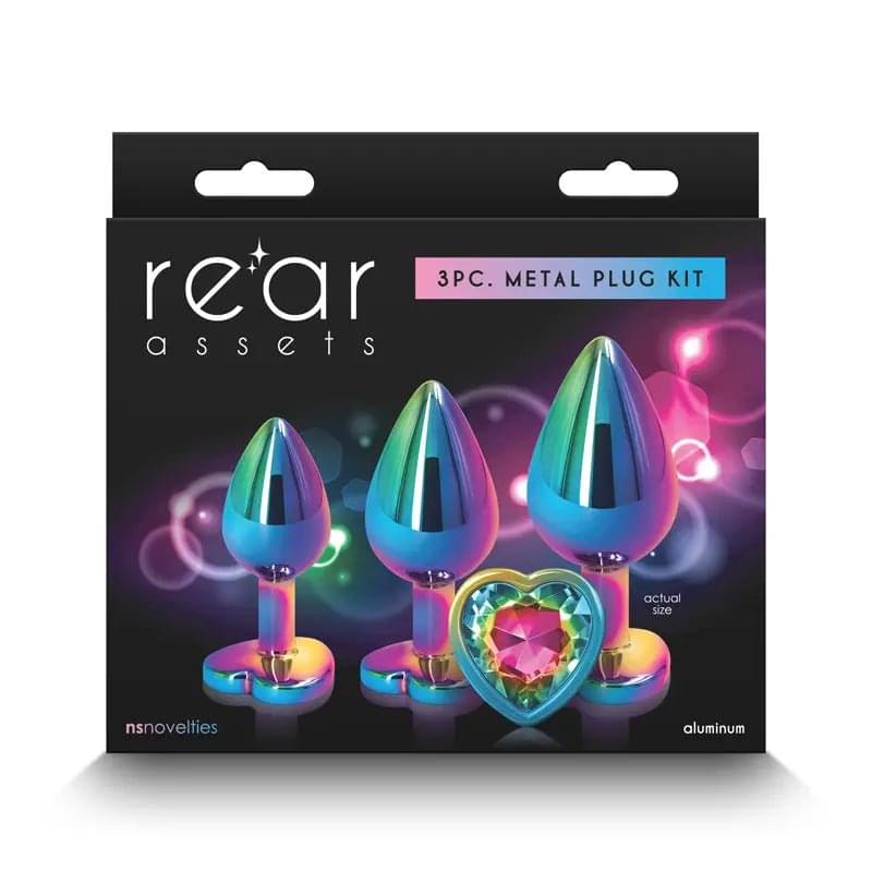 Rear Assets Trainer Kit - Multicolour - Rainbow Heart - Multi  Metallic Butt Plugs with Rainbow Hearts - Set of 3 Sizes NS Novelties Discreet Intimate Essentials.
