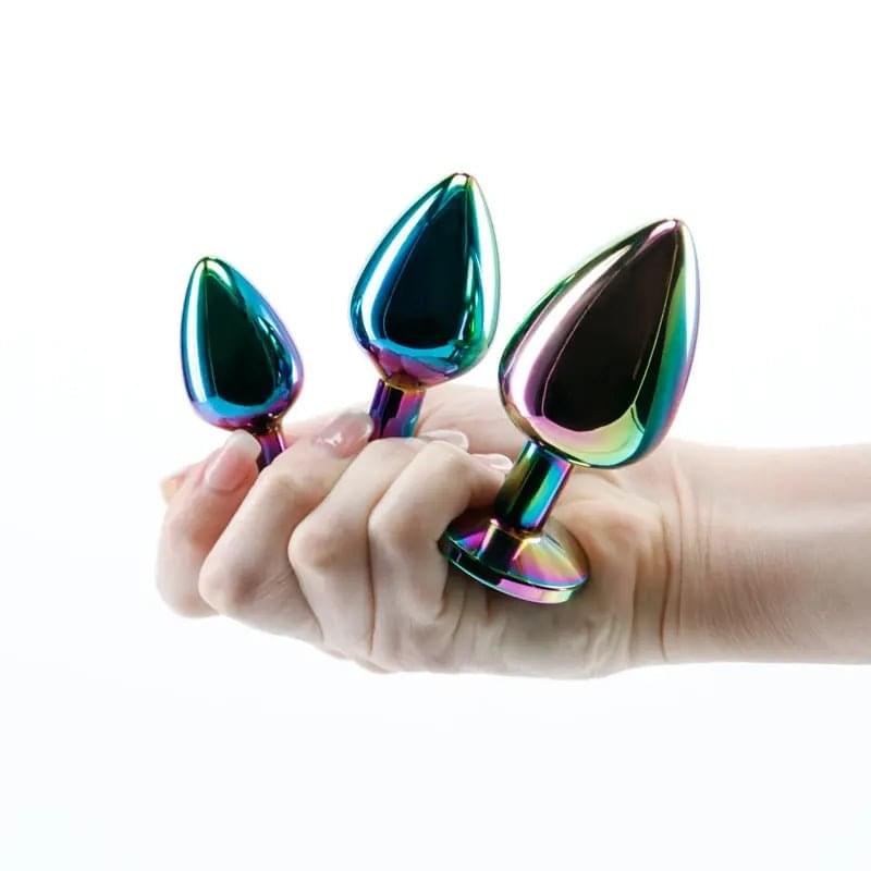 Rear Assets Trainer Kit - Multicolour - Rainbow - Multi  Metallic Butt Plugs with Rainbow Gems - Set of 3 Sizes NS Novelties Discreet Intimate Essentials.