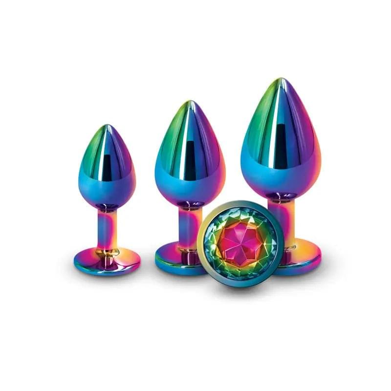 Rear Assets Trainer Kit - Multicolour - Rainbow - Multi  Metallic Butt Plugs with Rainbow Gems - Set of 3 Sizes NS Novelties Discreet Intimate Essentials.
