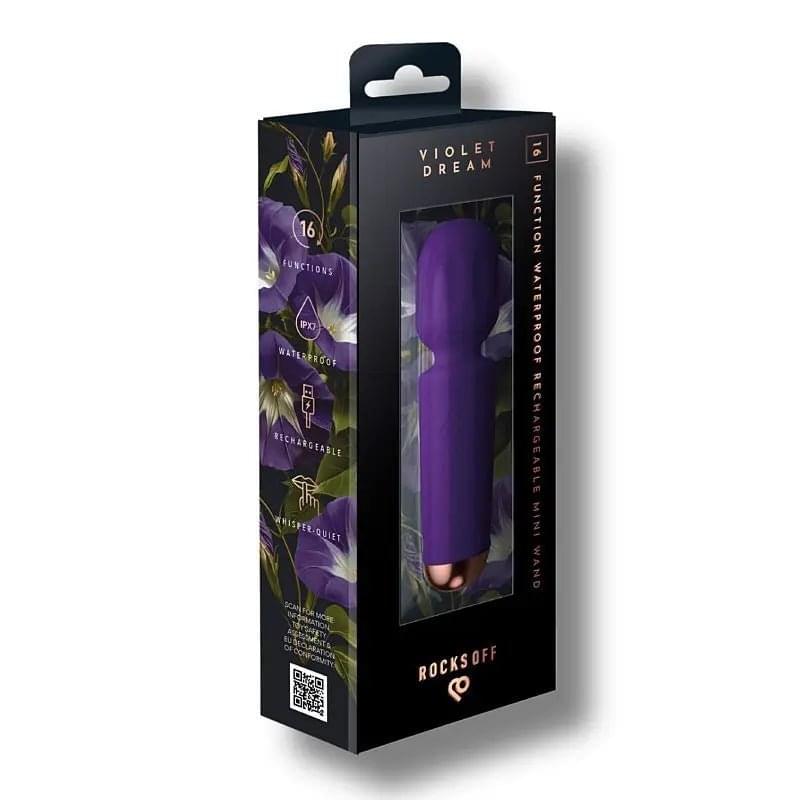 Rechargeable 16 Mode Silicone Mini Wand Violet Dream Rocks Off Discreet Intimate Essentials.