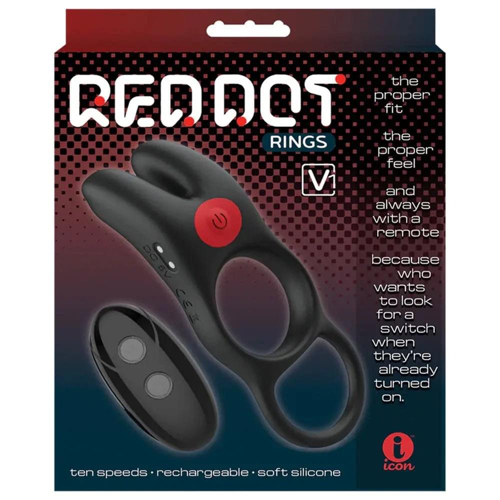 Red Dot Rings - V1 -  USB Rechargeable Vibrating Cock Ring with Remote Icon Brands Discreet Intimate Essentials.