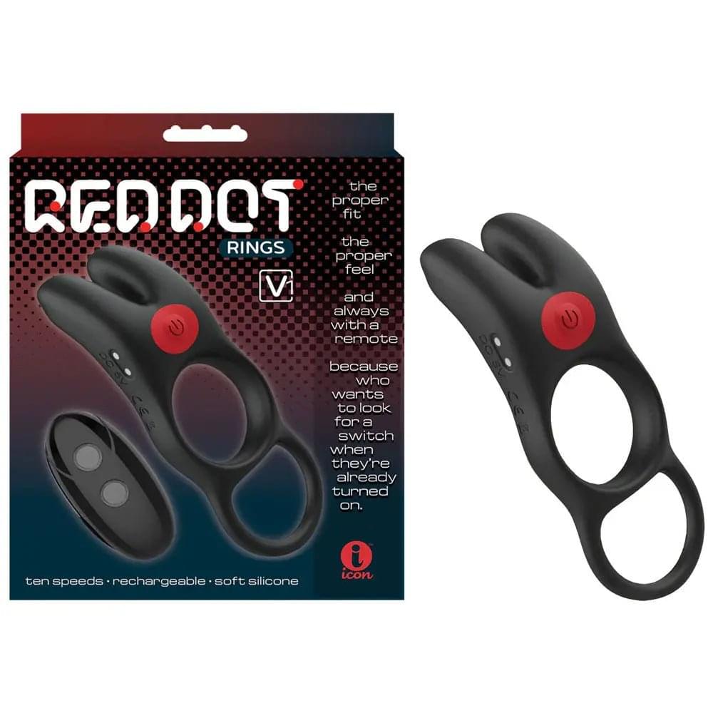 Red Dot Rings - V1 -  USB Rechargeable Vibrating Cock Ring with Remote Icon Brands Discreet Intimate Essentials.