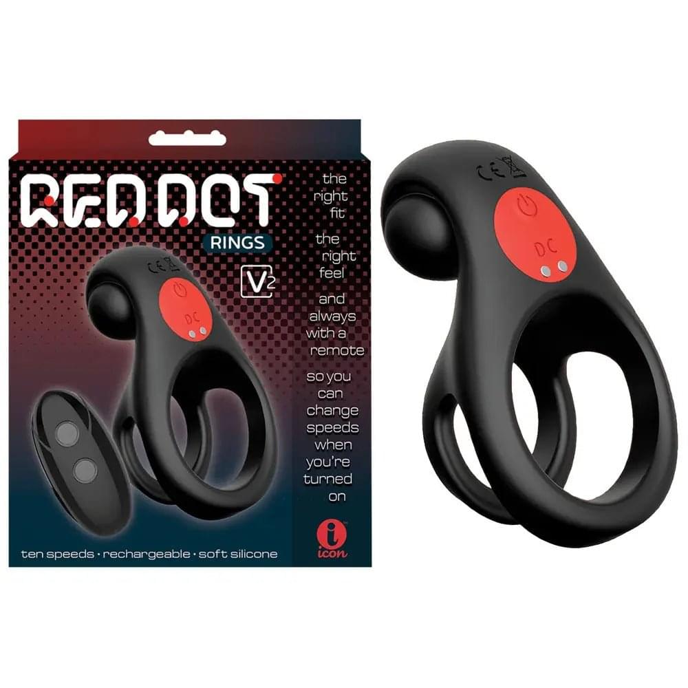 Red Dot Rings - V2 -  USB Rechargeable Vibrating Cock & Ball Ring with Remote Icon Brands Discreet Intimate Essentials.