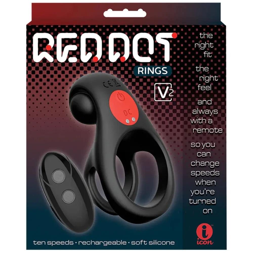 Red Dot Rings - V2 -  USB Rechargeable Vibrating Cock & Ball Ring with Remote Icon Brands Discreet Intimate Essentials.