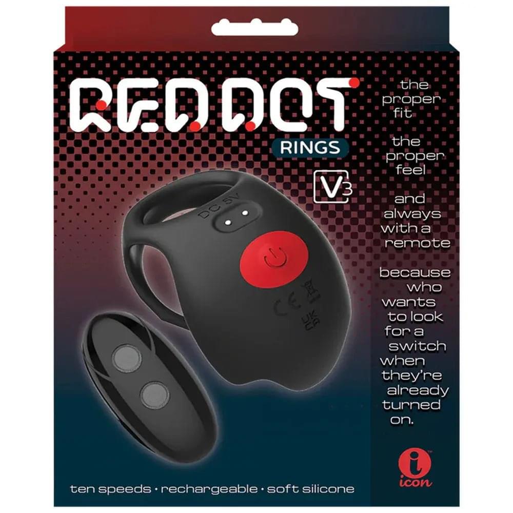 Red Dot Rings - V3 -  USB Rechargeable Vibrating Cock & Ball Ring with Remote Icon Brands Discreet Intimate Essentials.
