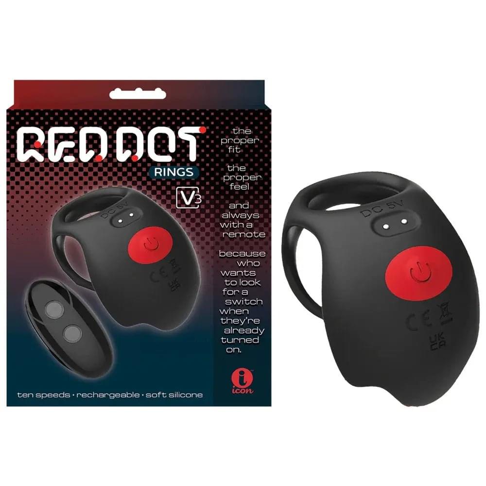 Red Dot Rings - V3 -  USB Rechargeable Vibrating Cock & Ball Ring with Remote Icon Brands Discreet Intimate Essentials.