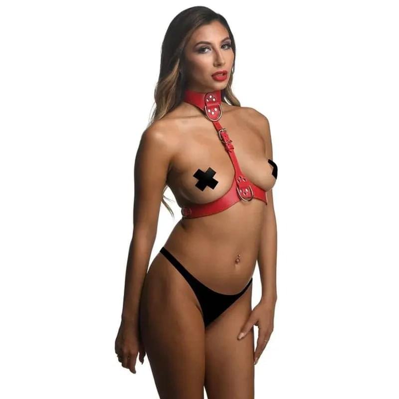 Red Female Chest Harness S/M Strict Discreet Intimate Essentials.