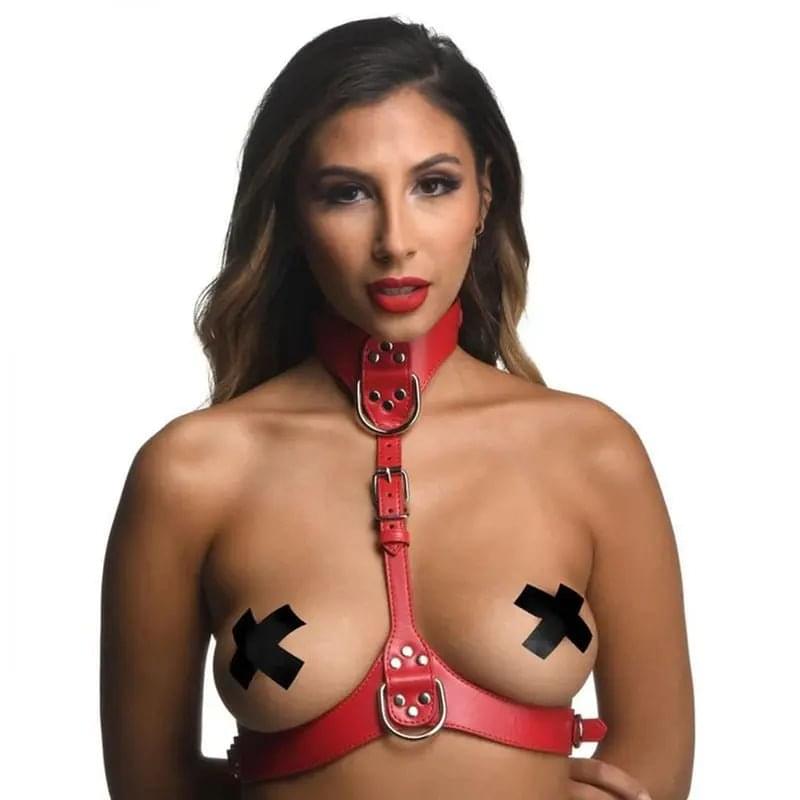 Red Female Chest Harness S/M Strict Discreet Intimate Essentials.