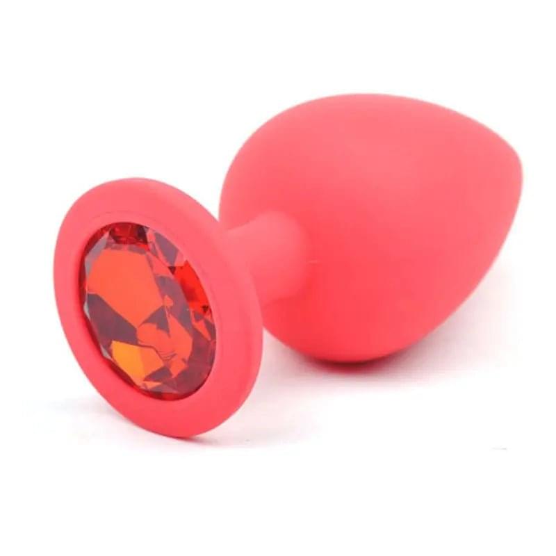 Red Silicone Anal Plug Large w Red Diamond Daytona Discreet Intimate Essentials.