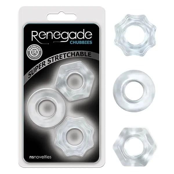 Renegade Chubbies - Clear Cock Rings - Set of 3 NS Novelties Discreet Intimate Essentials.