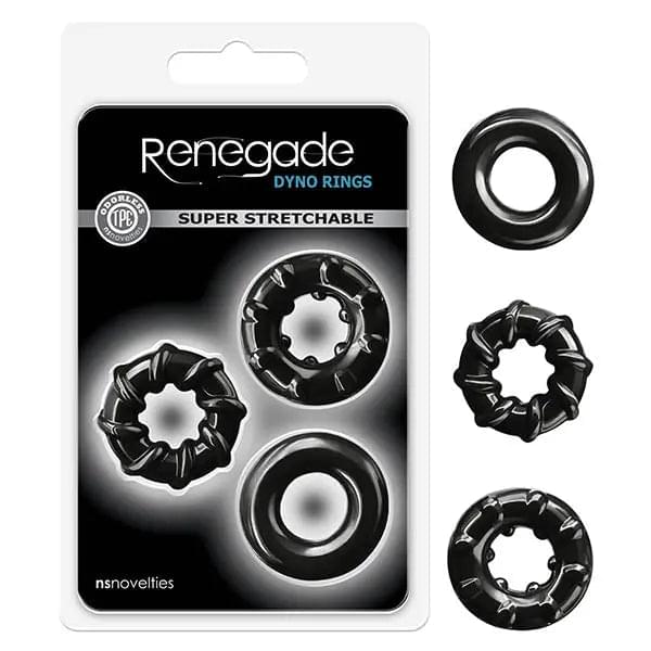 Renegade - Dyno Rings - Black Cock Rings - Set of 3 NS Novelties Discreet Intimate Essentials.