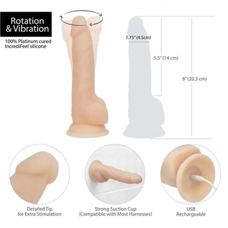 Rotating 8in Vibrating Dildo w Remote Vanilla Addiction Discreet Intimate Essentials.