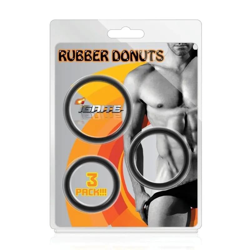 Rubber Donuts Cock Rings 3 Pc Black Si Novelties Discreet Intimate Essentials.