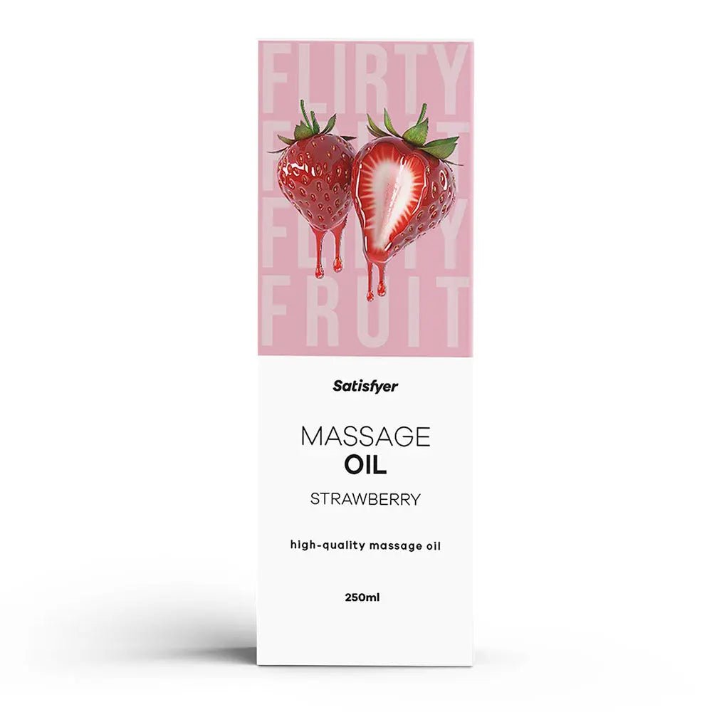 Shop affordable quality Satisfyer Massage Oil 250 ml Strawberry - Strawberry Scented Massage Oil - 250 ml Bottle - Discreet Intimate Essentials - LUBES-LOCAL - Satisfyer