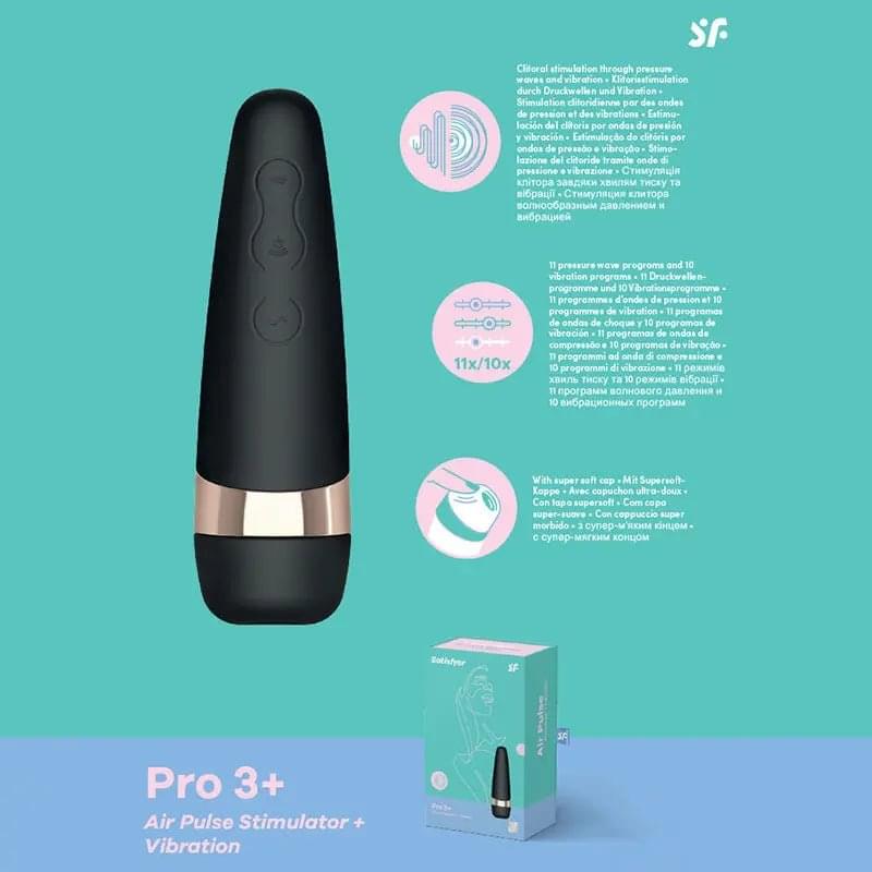 Satisfyer Pro 3+ - Touch-Free USB-Rechargeable Clitoral Stimulator with Vibration Satisfyer Discreet Intimate Essentials.