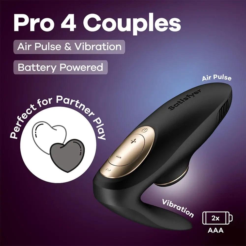 Satisfyer Pro 4 Couples - Battery Series -  U-Shaped Couples Vibe with Air Pulsation Satisfyer Discreet Intimate Essentials.