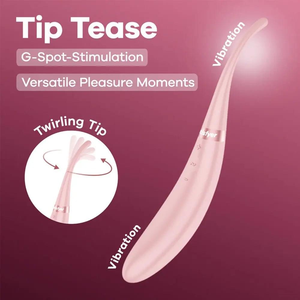 Satisfyer Tip Tease - Rose - Rose USB Rechargeable Vibrator with Twirling Tip Satisfyer Discreet Intimate Essentials.
